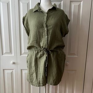 Old Navy Olive Green Button-Front Romper with Drawstring